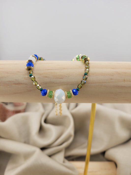 Bracelet double en perle vert et bleu Hyderabad