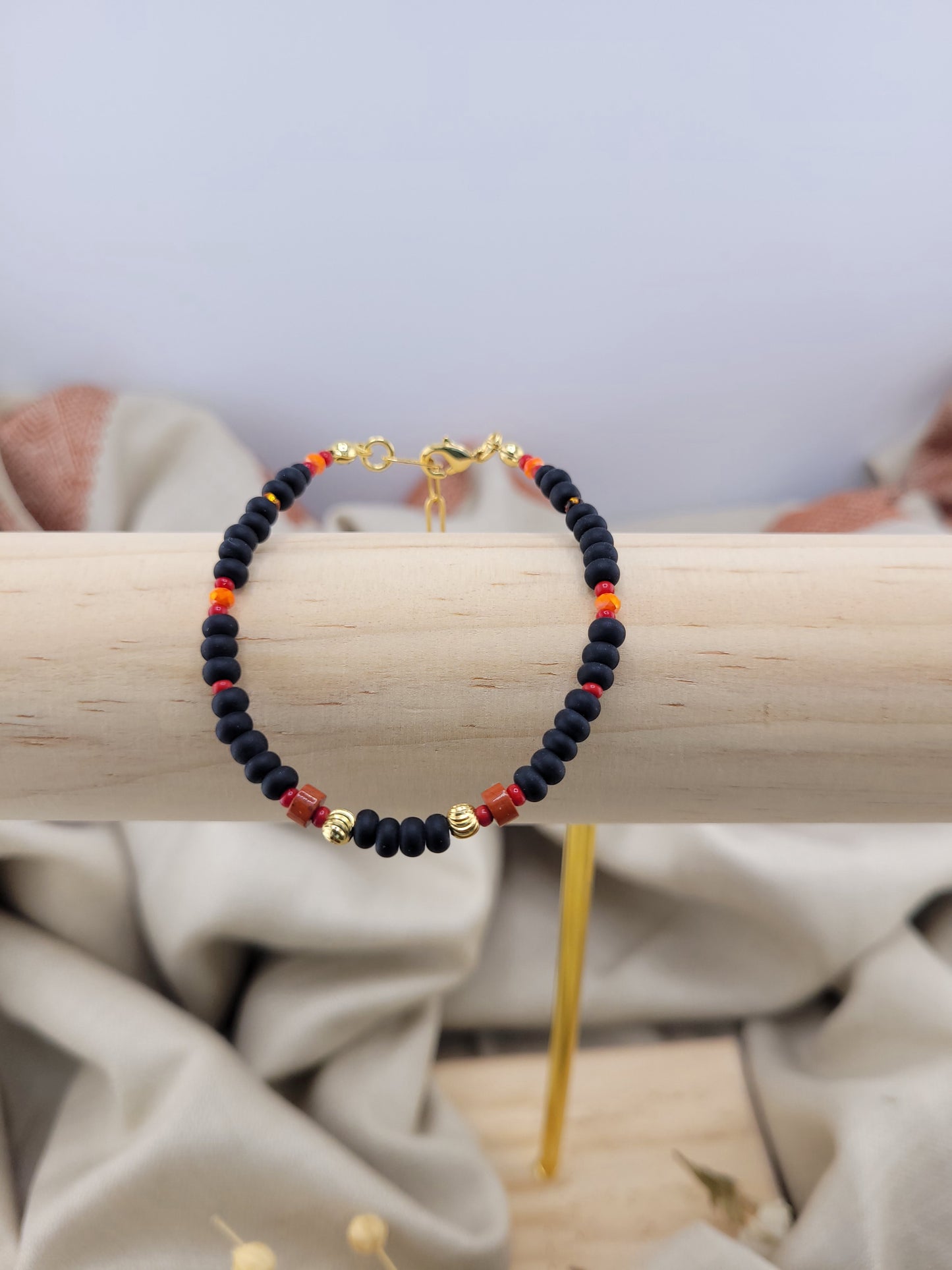 Bracelet en perles jaspe rouge Tanjavur