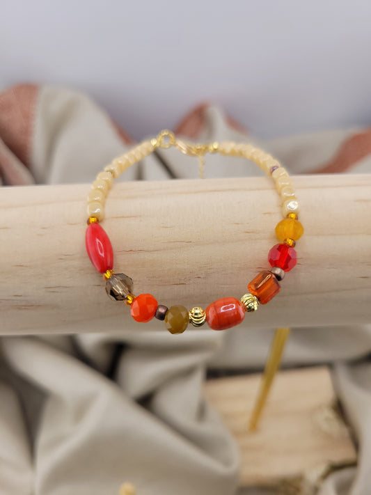 Bracelet en perles de verre rouge Mandurai