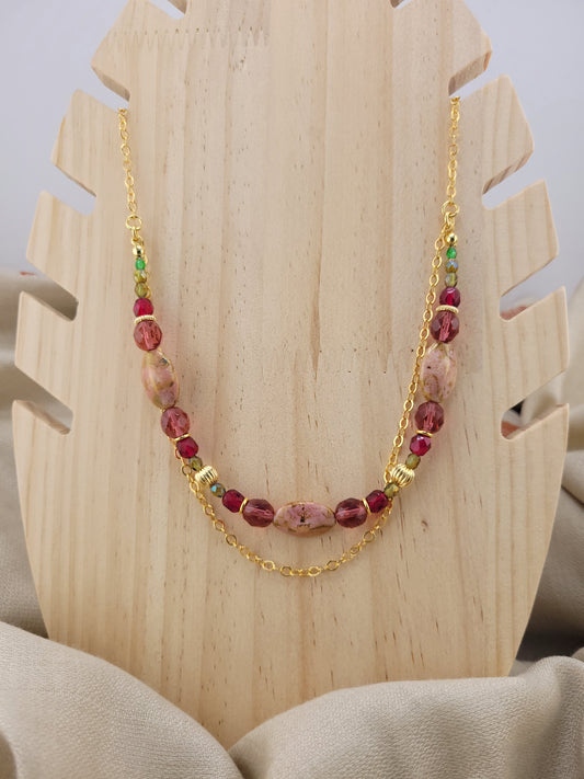 Collier multi rang en perles rose Mandurai