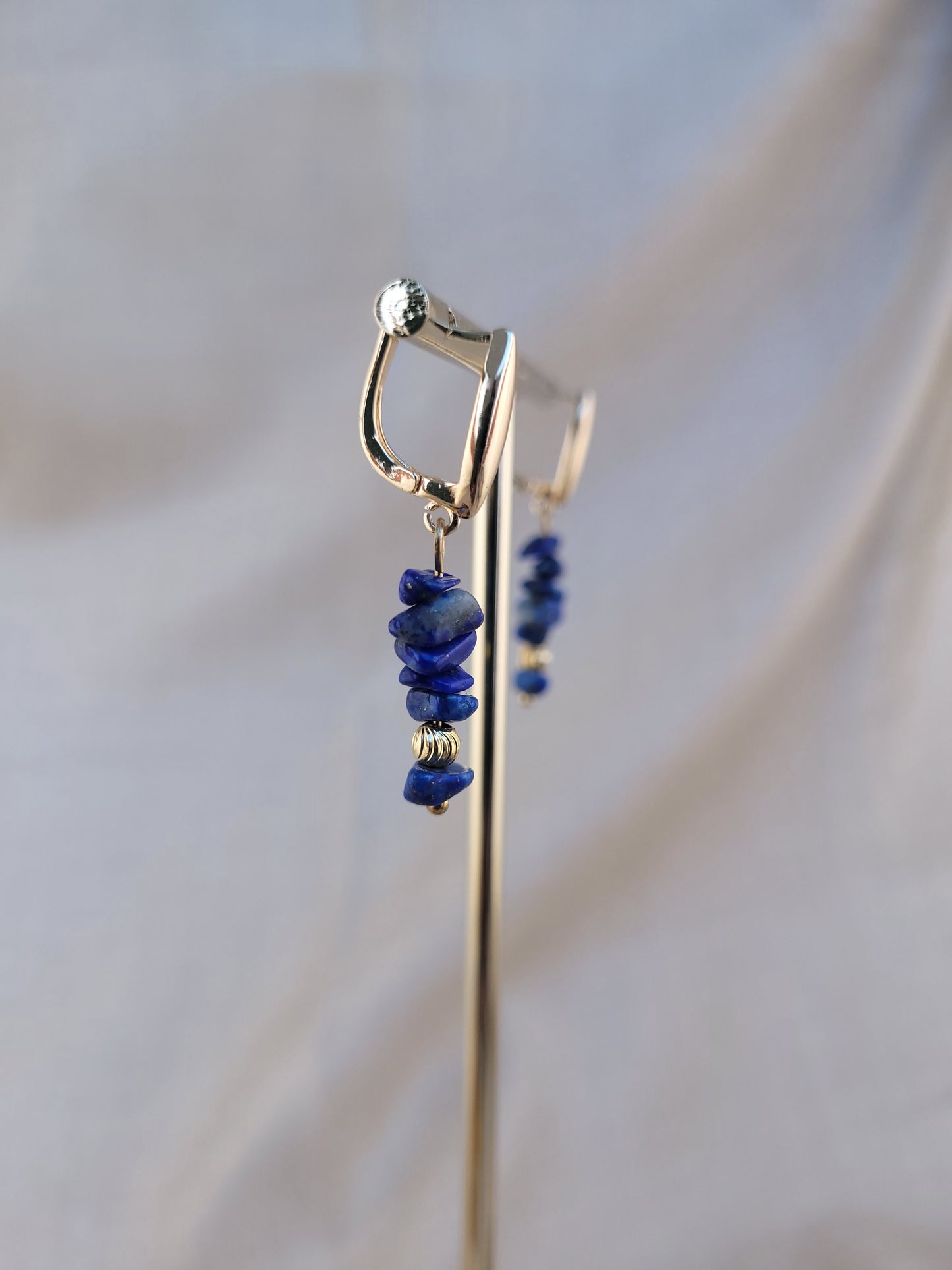 Boucles d'oreille dormeuse Lapis lazuri Tanjavur