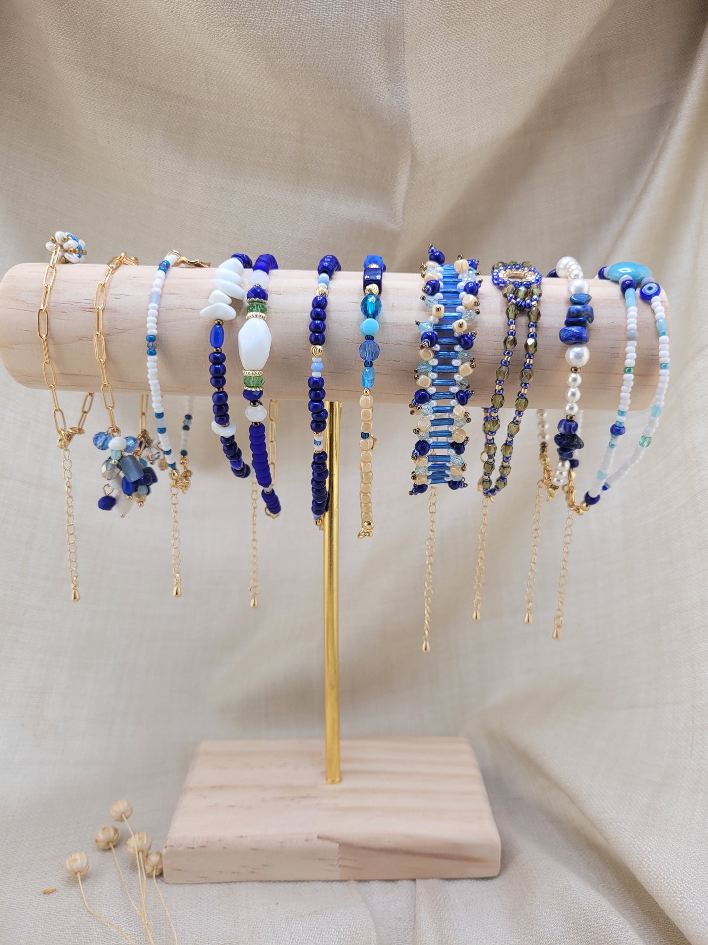 Bracelet en perles de verre bleu Mandurai