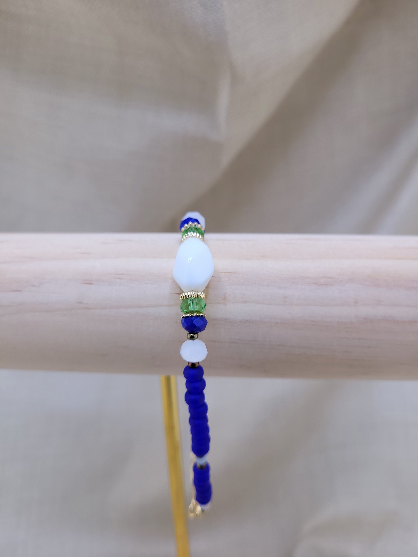 Bracelet en perles jaspe bleu et vert Tanjavur