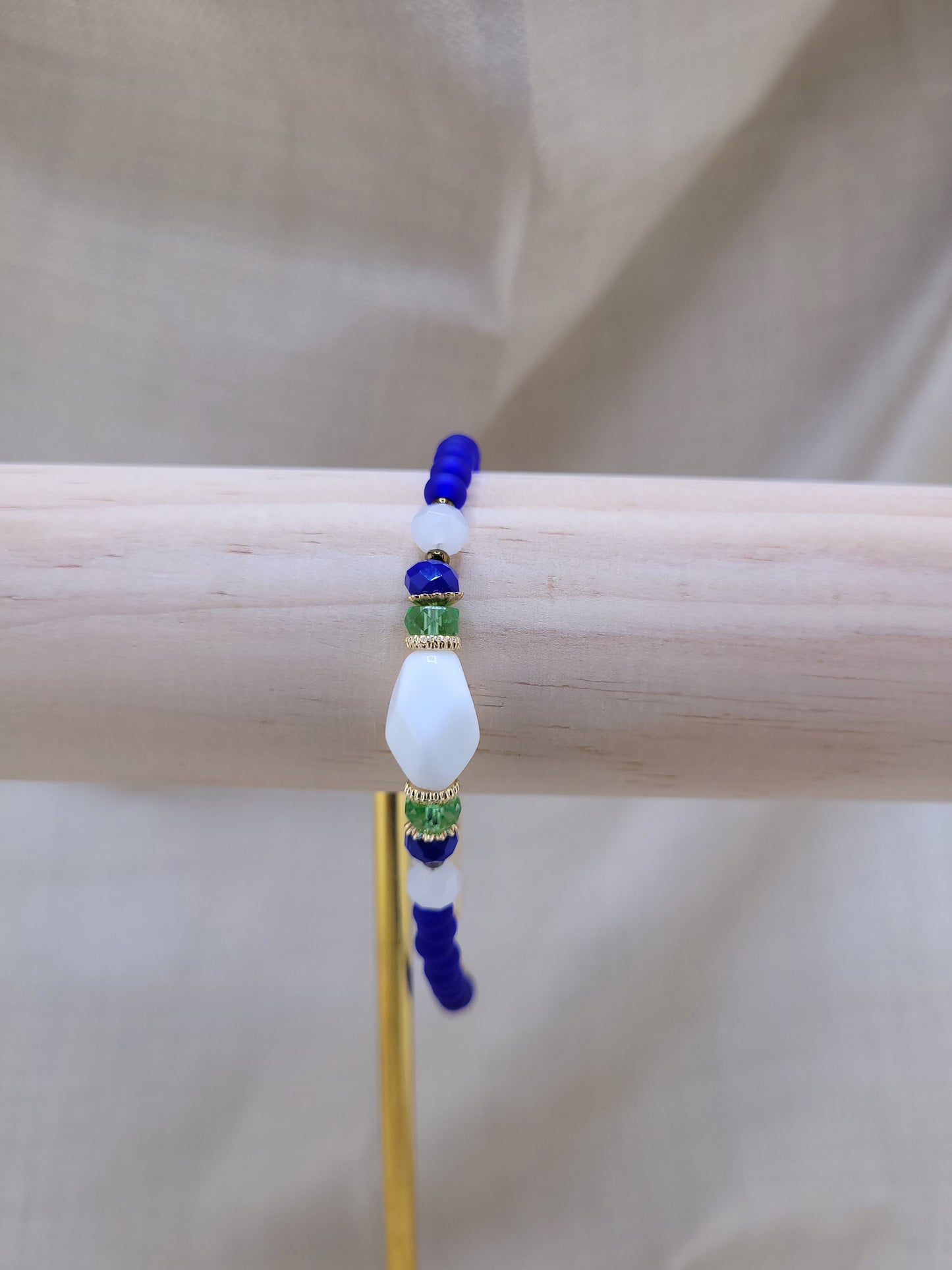 Bracelet en perles jaspe bleu et vert Tanjavur