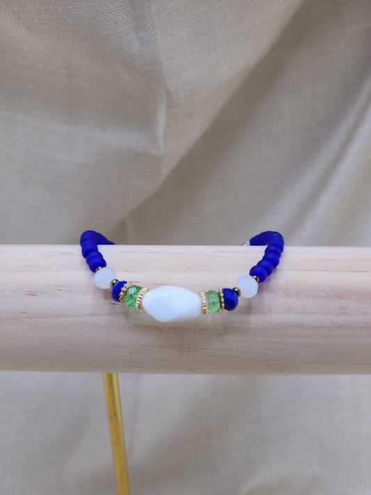 Bracelet en perles jaspe bleu et vert Tanjavur