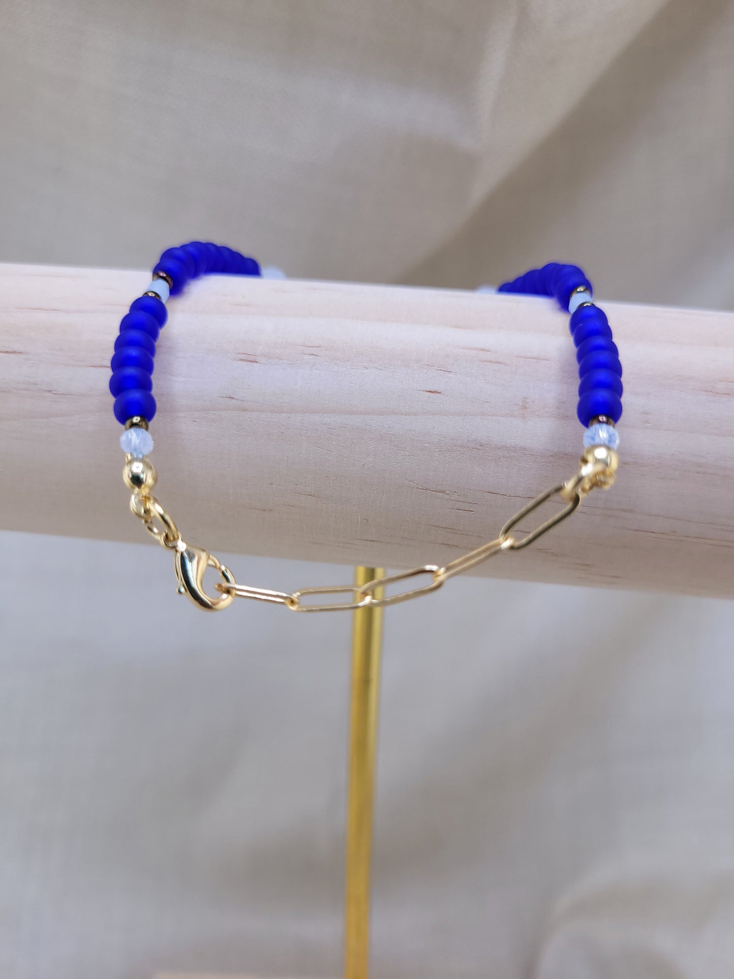Bracelet en perles jaspe bleu et vert Tanjavur