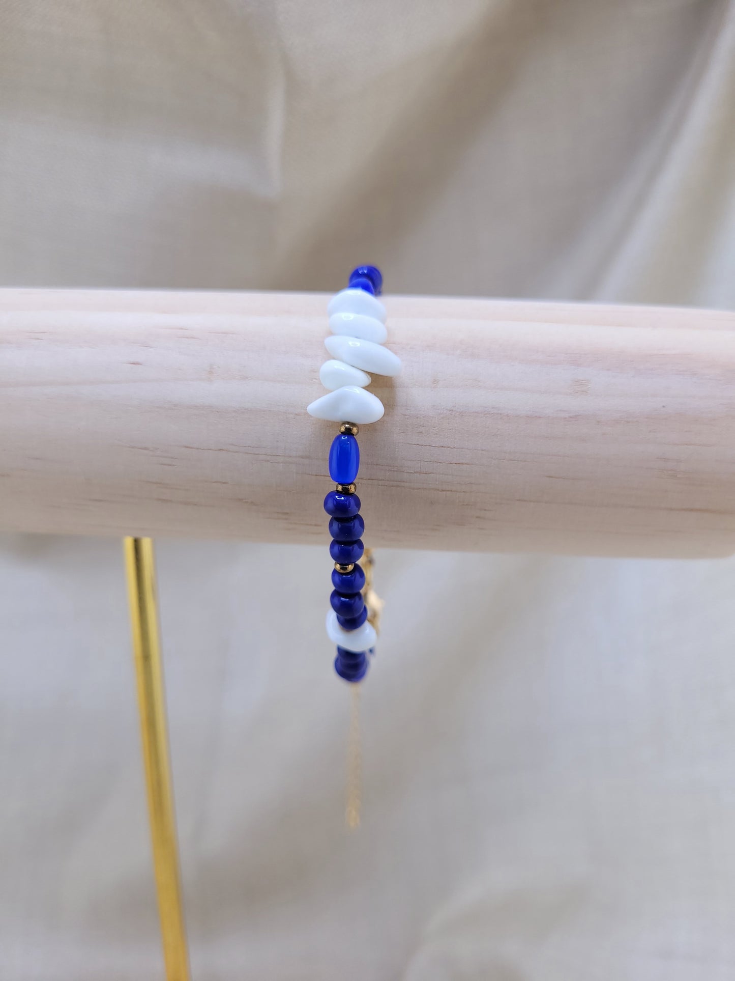 Bracelet en perles jaspe bleu et blanc Tanjavur