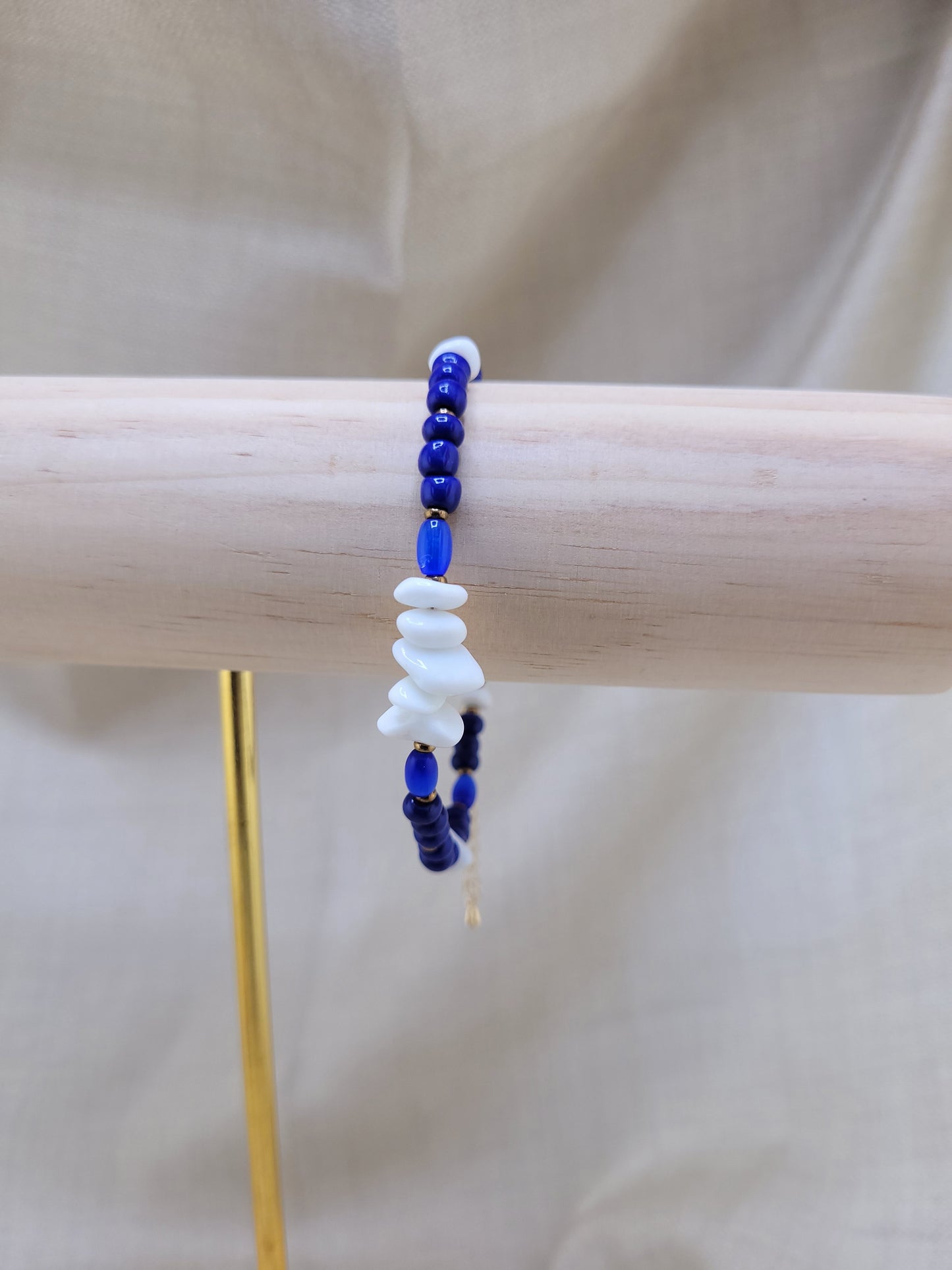 Bracelet en perles jaspe bleu et blanc Tanjavur