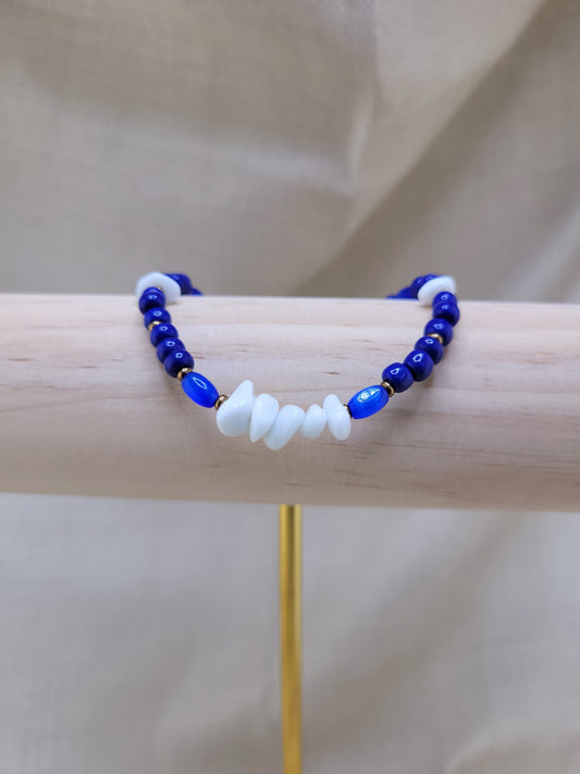 Bracelet en perles jaspe bleu et blanc Tanjavur