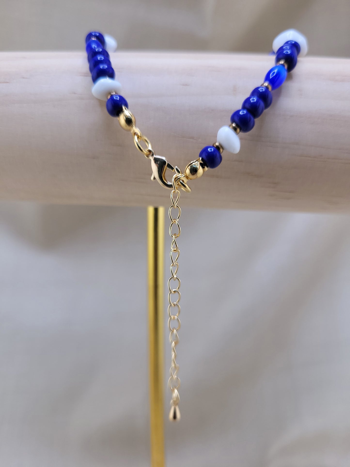 Bracelet en perles jaspe bleu et blanc Tanjavur