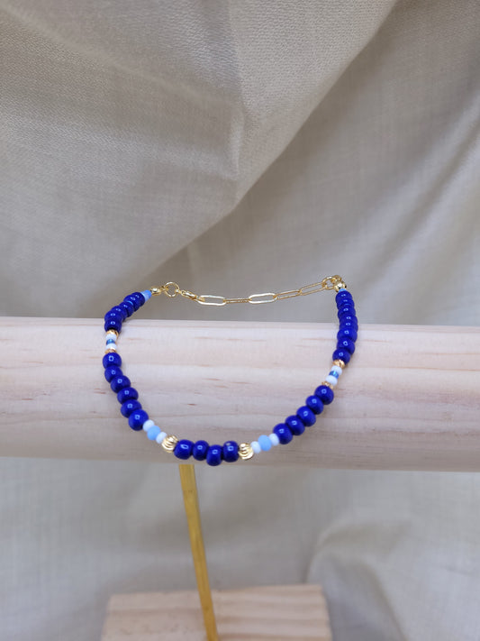 Bracelet en perles jaspe bleu Tanjavur