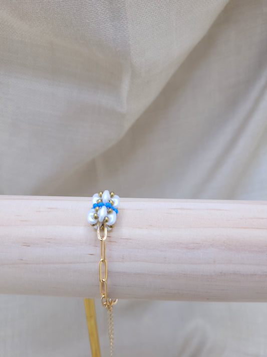 Gourmette en perles duo bleu Marmara