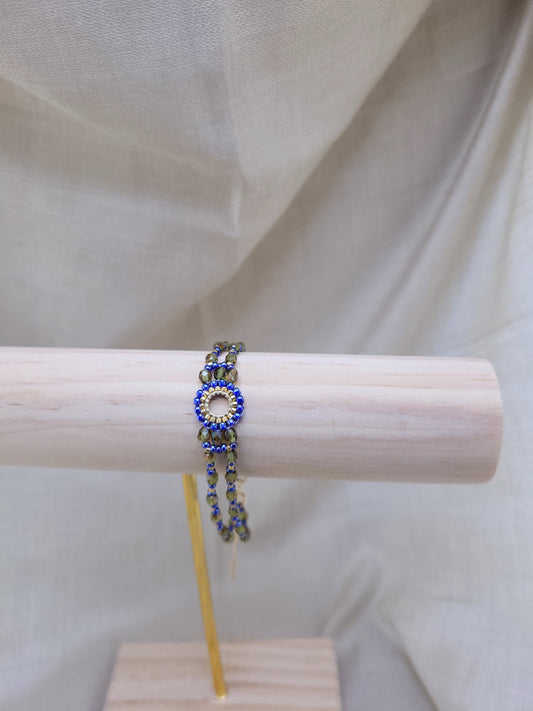 Bracelet double en perles bleu et vert Mandurai