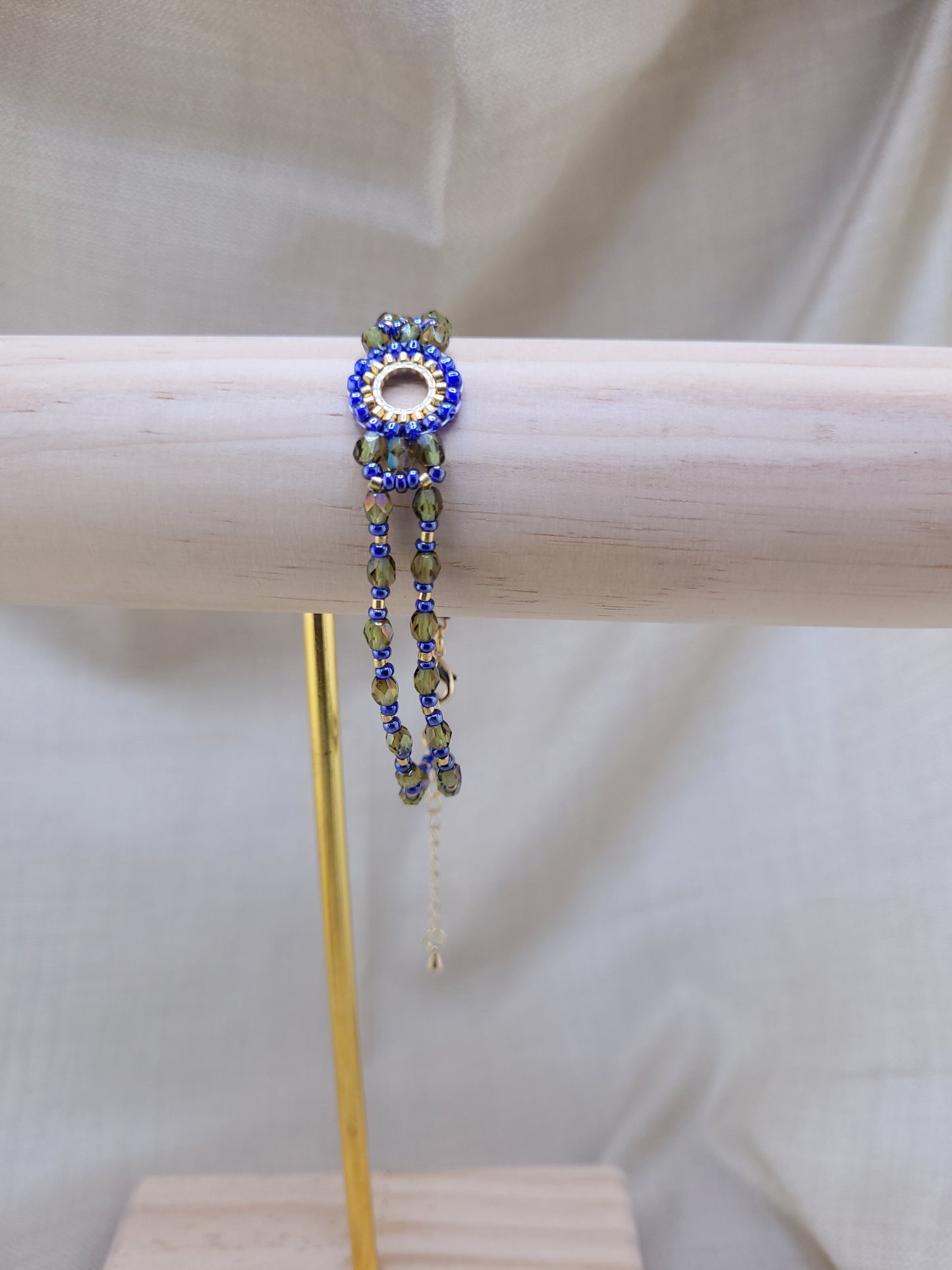 Bracelet double en perles bleu et vert Mandurai