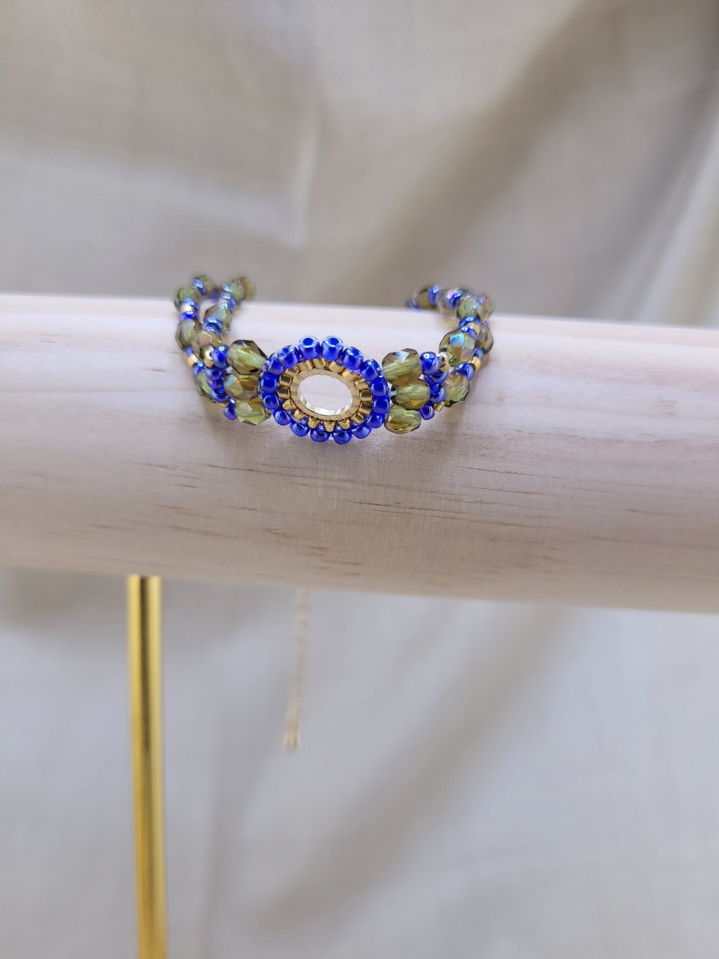 Bracelet double en perles bleu et vert Mandurai