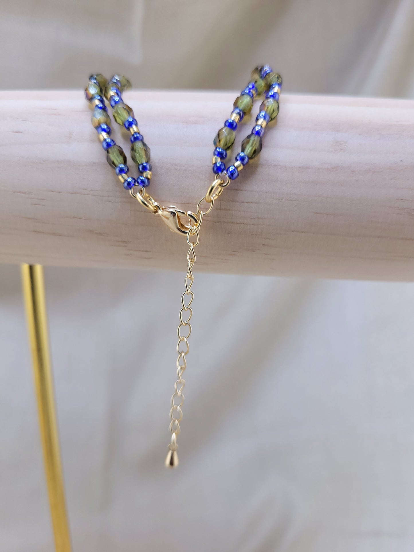 Bracelet double en perles bleu et vert Mandurai