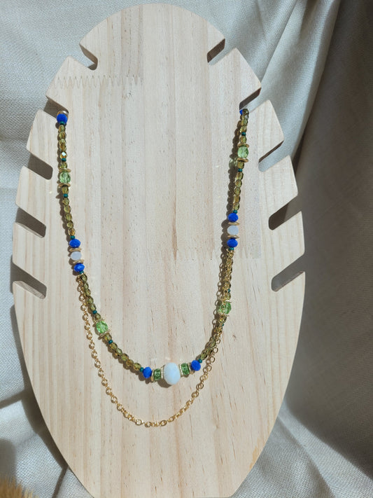 Collier multi rang en perles bleu et vert Mandurai