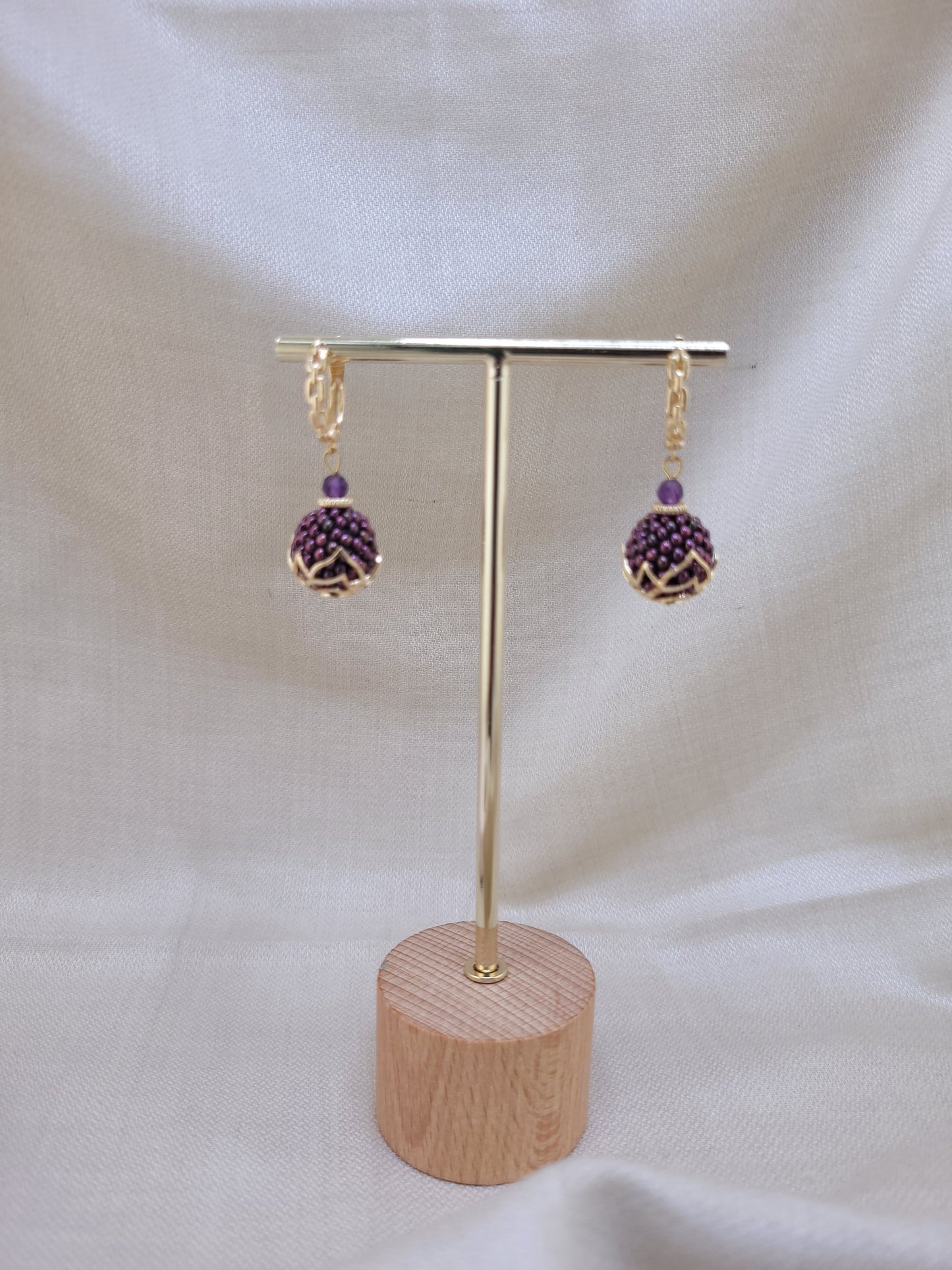 Boucles d'oreilles en perles Violet irisé Recife