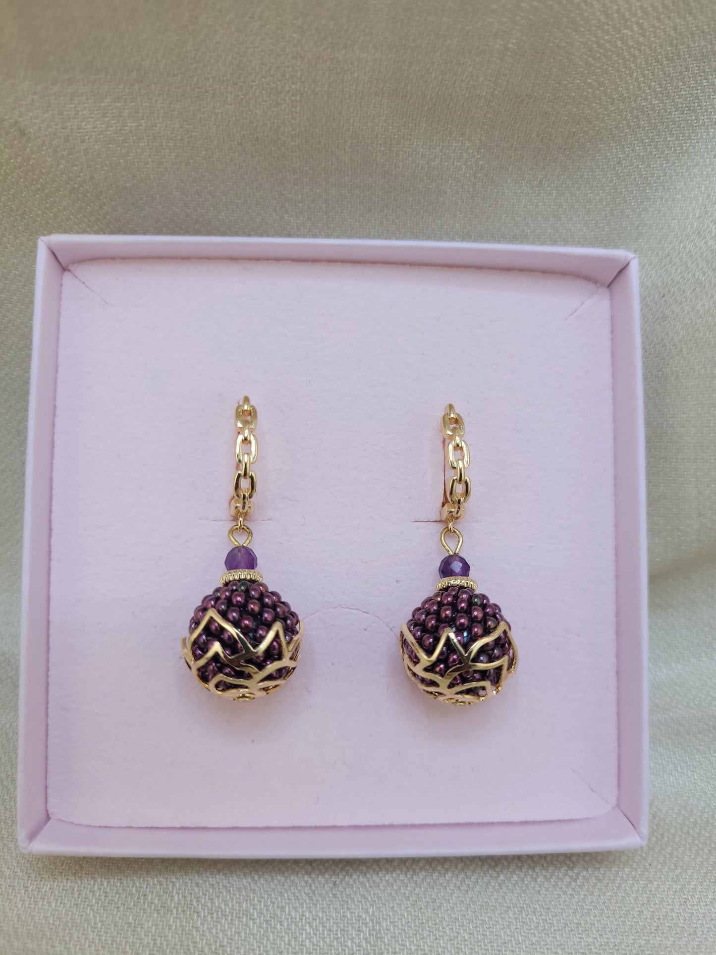 Boucles d'oreilles en perles Violet irisé Recife