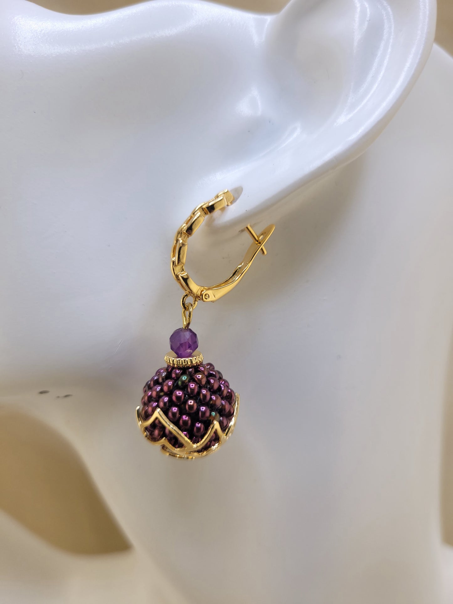 Boucles d'oreilles en perles Violet irisé Recife