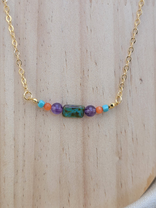 Collier en perle de verre multicolore Améthyste