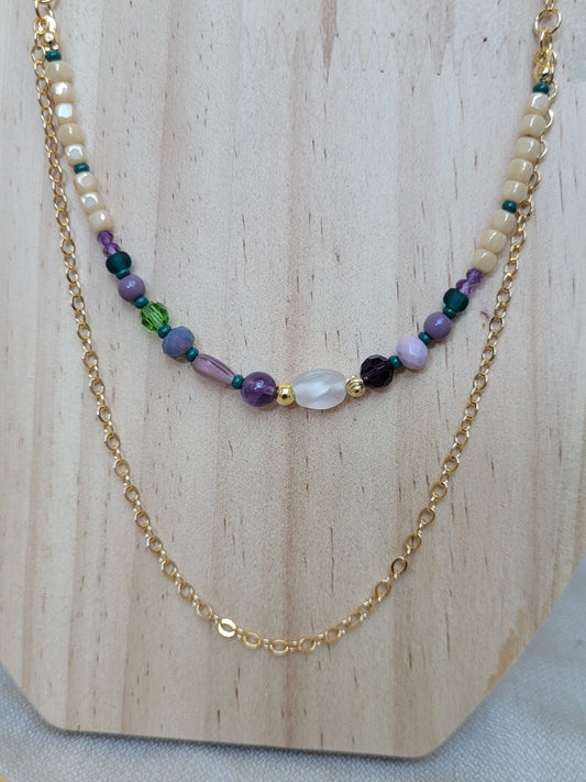 Collier multi rang en Améthyste et perles violet Mandurai