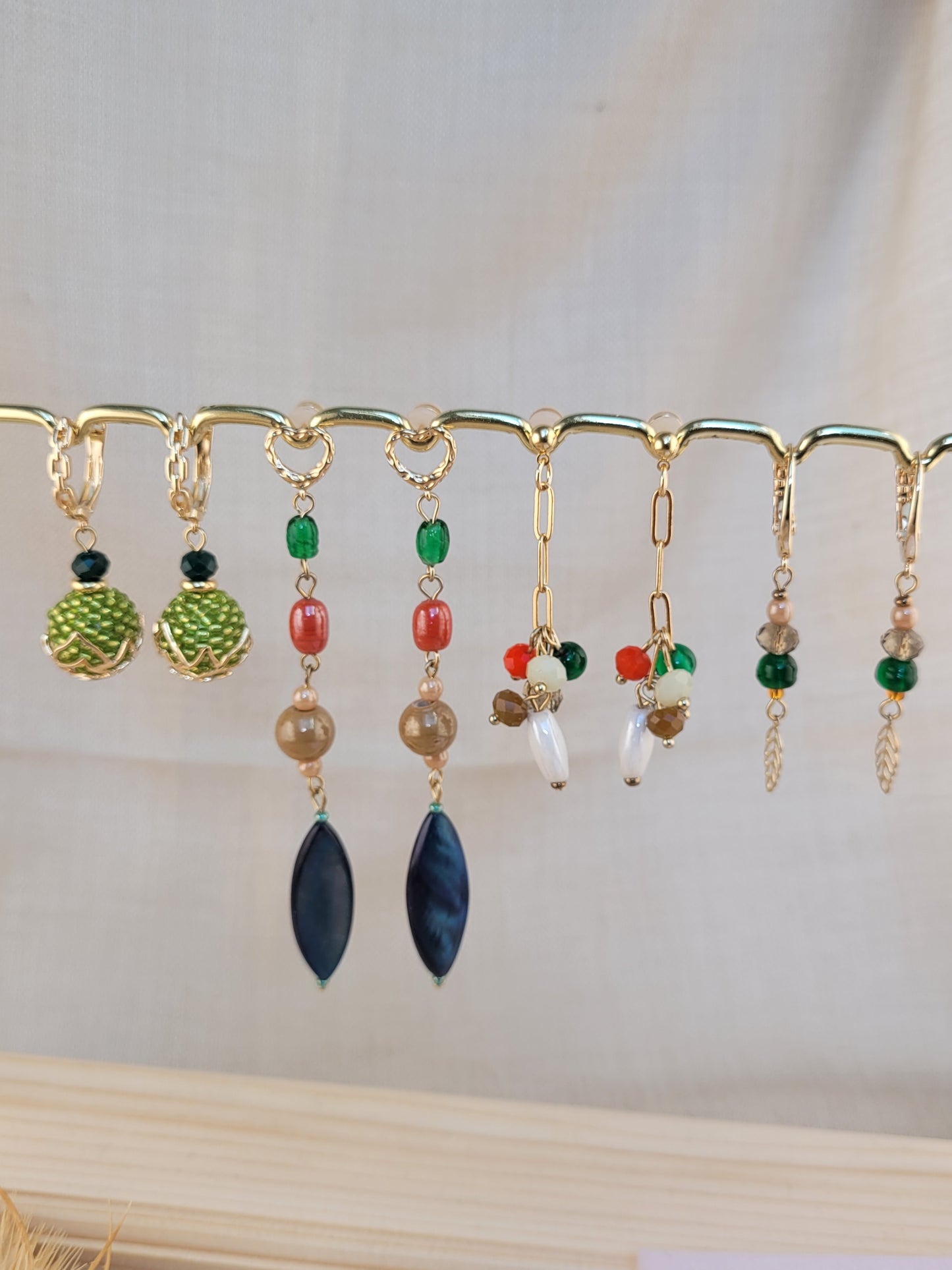 Boucles d'oreilles pendantes Verre et perles de coquillages Mombasa
