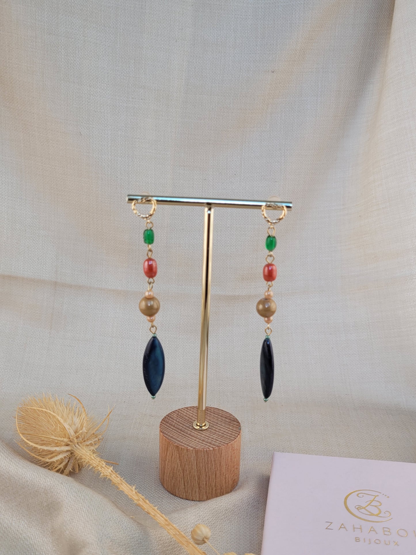 Boucles d'oreilles pendantes Verre et perles de coquillages Mombasa