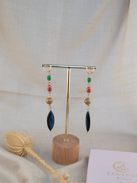 Boucles d'oreilles pendantes Verre et perles de coquillages Mombasa