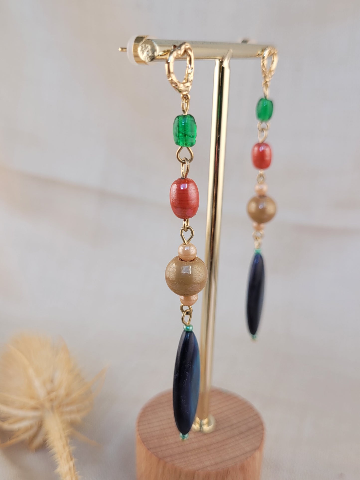 Boucles d'oreilles pendantes Verre et perles de coquillages Mombasa