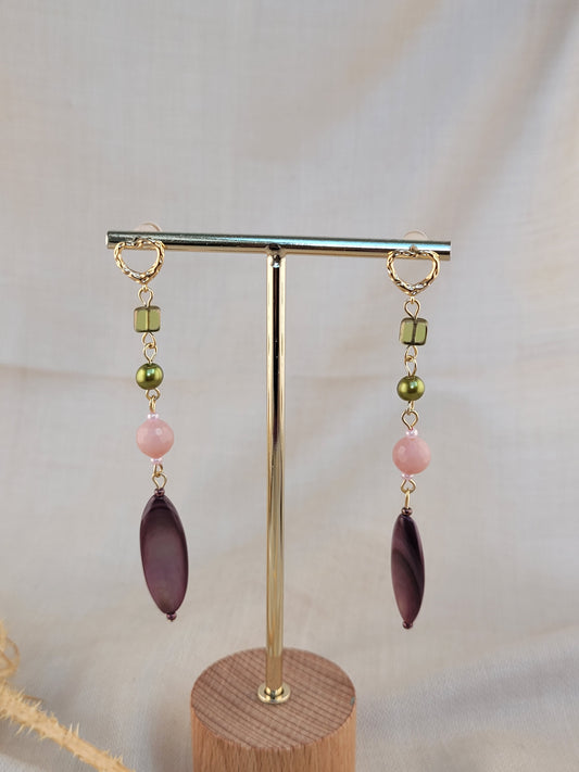 Boucles d'oreilles pendantes Opale et perles de coquillages Mombasa