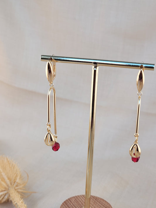 Clous d'oreilles double branche perle et cauri Cali