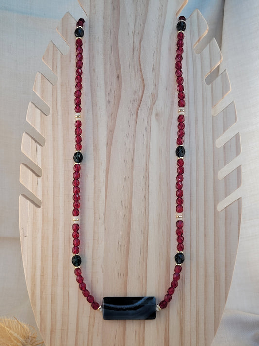 Collier sautoir Bordeau et bleu Bogota